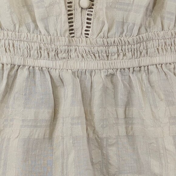 NEW Express Top Womens XS Beige Peasant Seersucker Rouched Smocked Boho Peplum - Picture 4 of 13